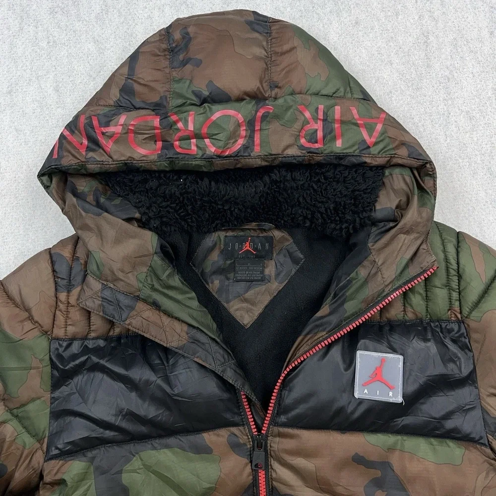 Air Jordan Puffer Jacket Boys Large Green Cano Full Zip Hooded Youth Jumpman‎ *